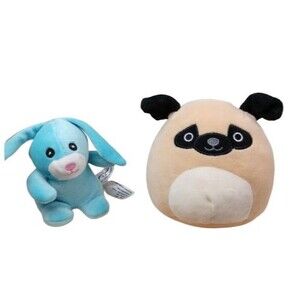 Lot 2 Squishmallows 5" Prince The Pug Dog Puppy  Mini Blue Easter Bunny Rabbit